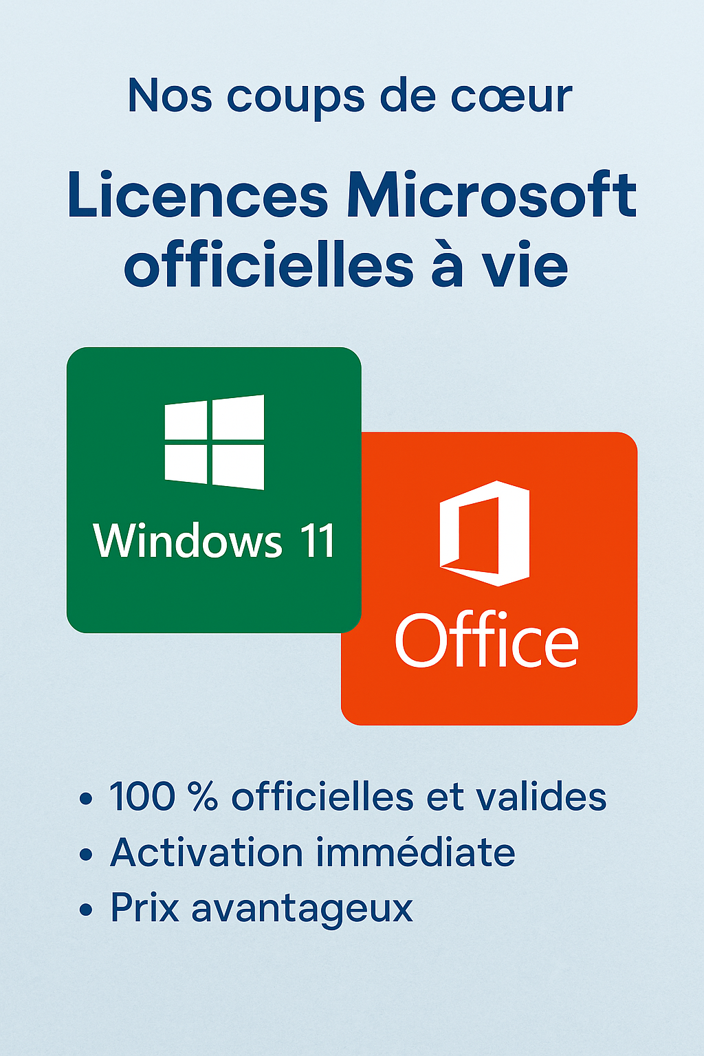 Sélection de licences Microsoft officielles Windows et Office à vie disponibles sur Licence24.ch